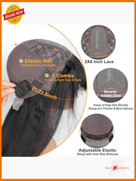 250 Density HD Lace Front Wig Human Hair Straight Wear Go Glueless Bangs